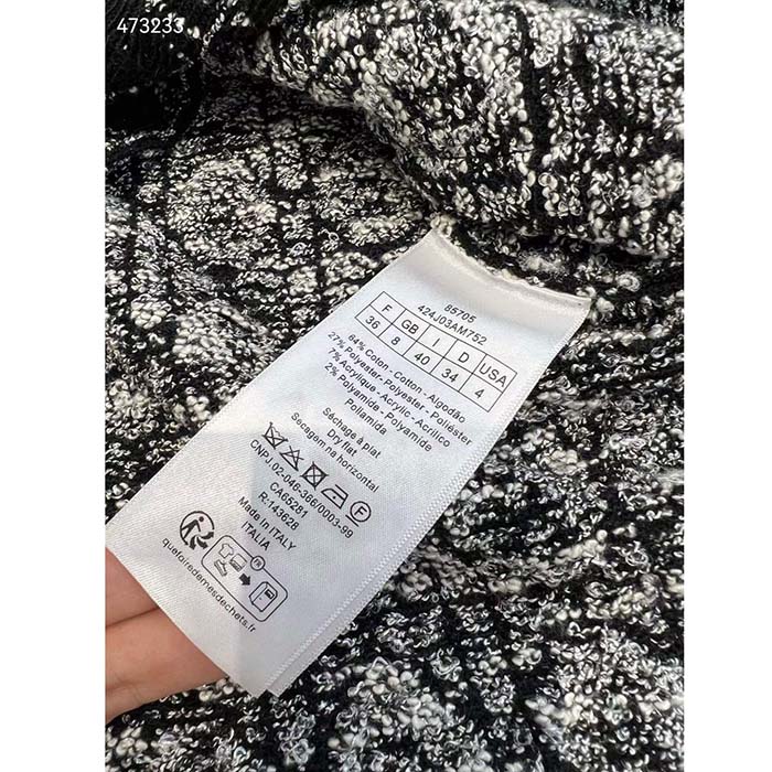 Dior CD Women Macrocannage Jacket Black White Technical Cotton Tweed