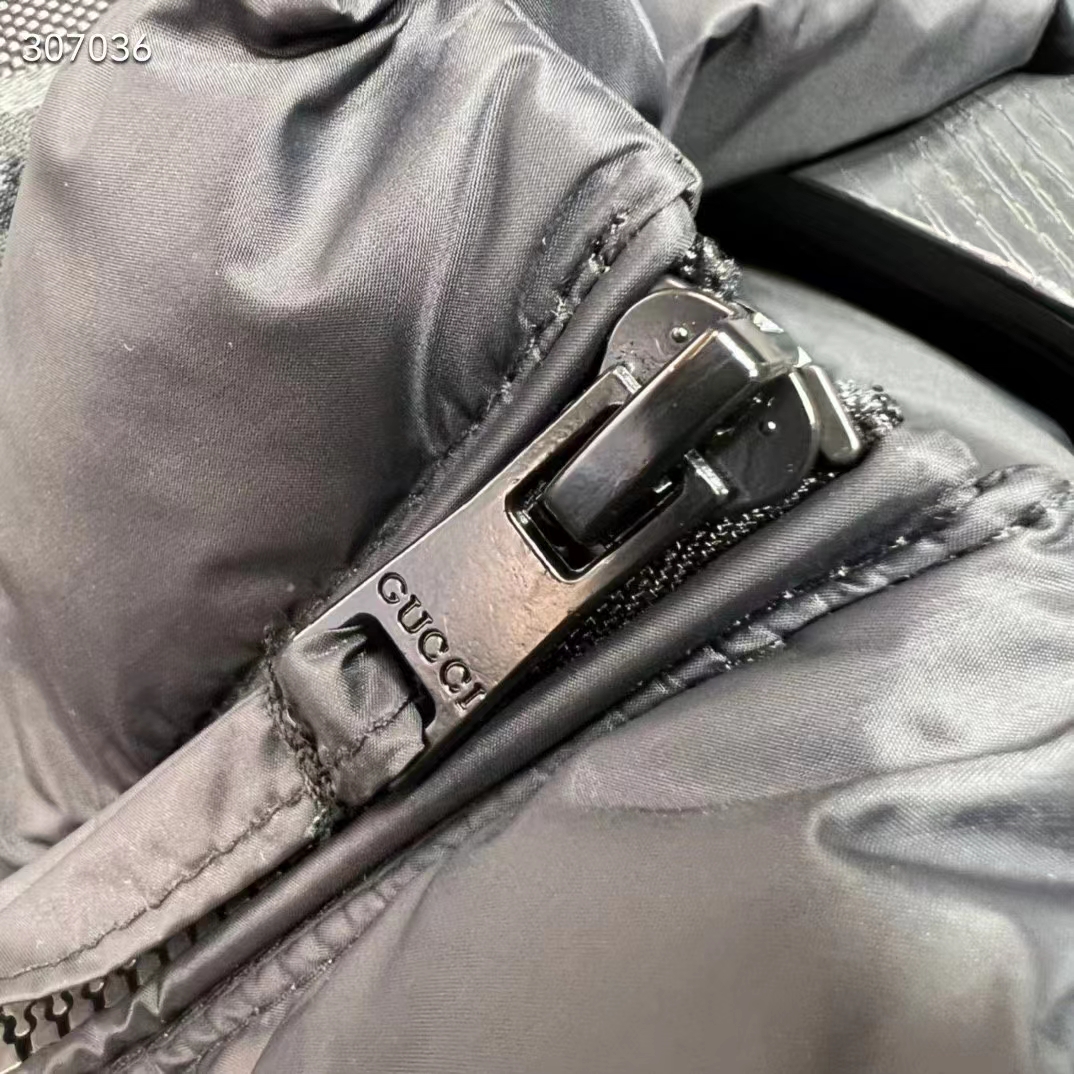 Gucci Women Nylon Down Jacket GG Inserts Feather Padding Lined High Neck Velcro Cuffs