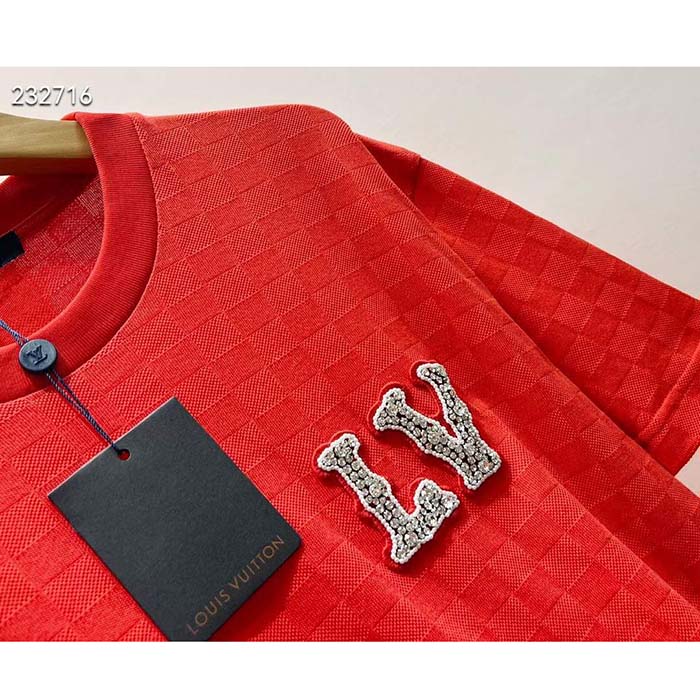 Louis Vuitton Women Cotton Pique T-Shirt Embroidered LV Patch Red Regular Fit 1AFJEC