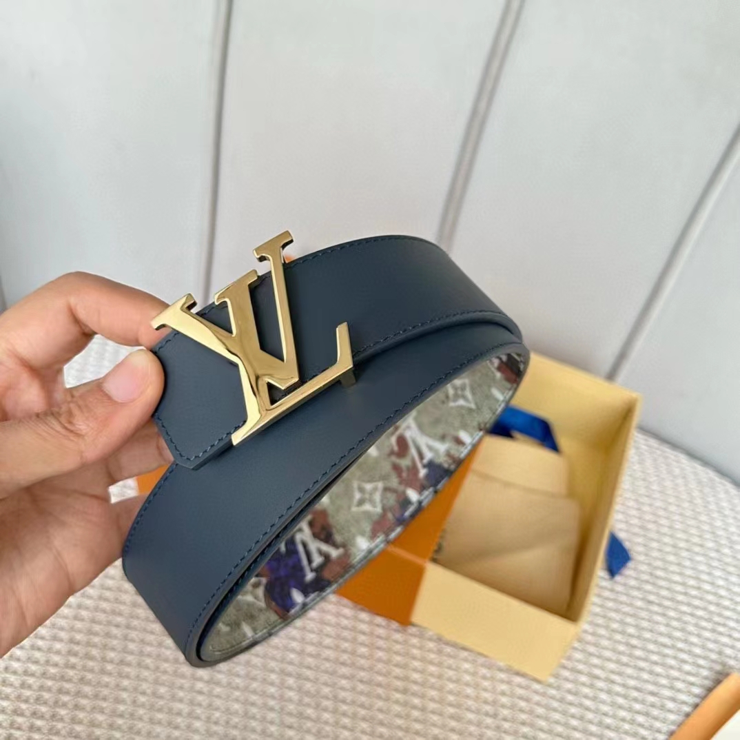 Louis Vuitton Unisex LV Initiales 40 MM Reversible Belt Multicoloured Brown Printed Coated Monogram Canvas