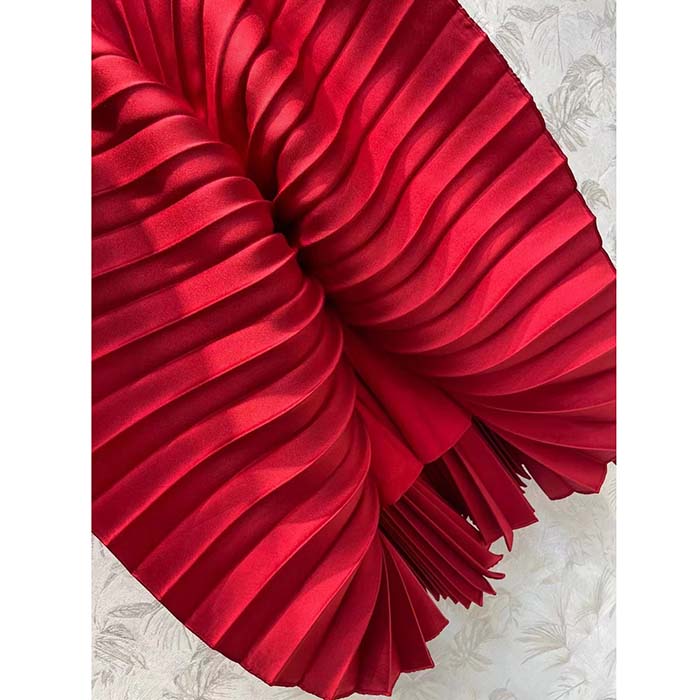 Dior Women CD Mid-Length Pleated Skirt Amaryllis Red Silk Taffeta