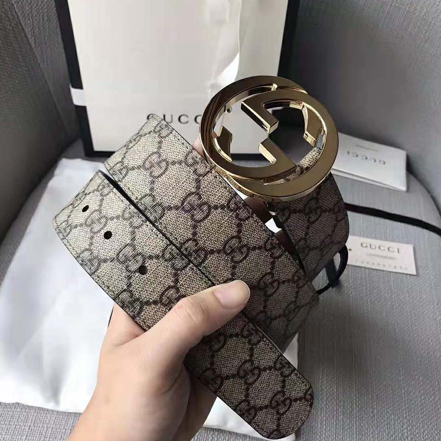 Gucci Unisex GG Supreme Belt with G Buckle in Beige/Ebony GG Supreme Canvas