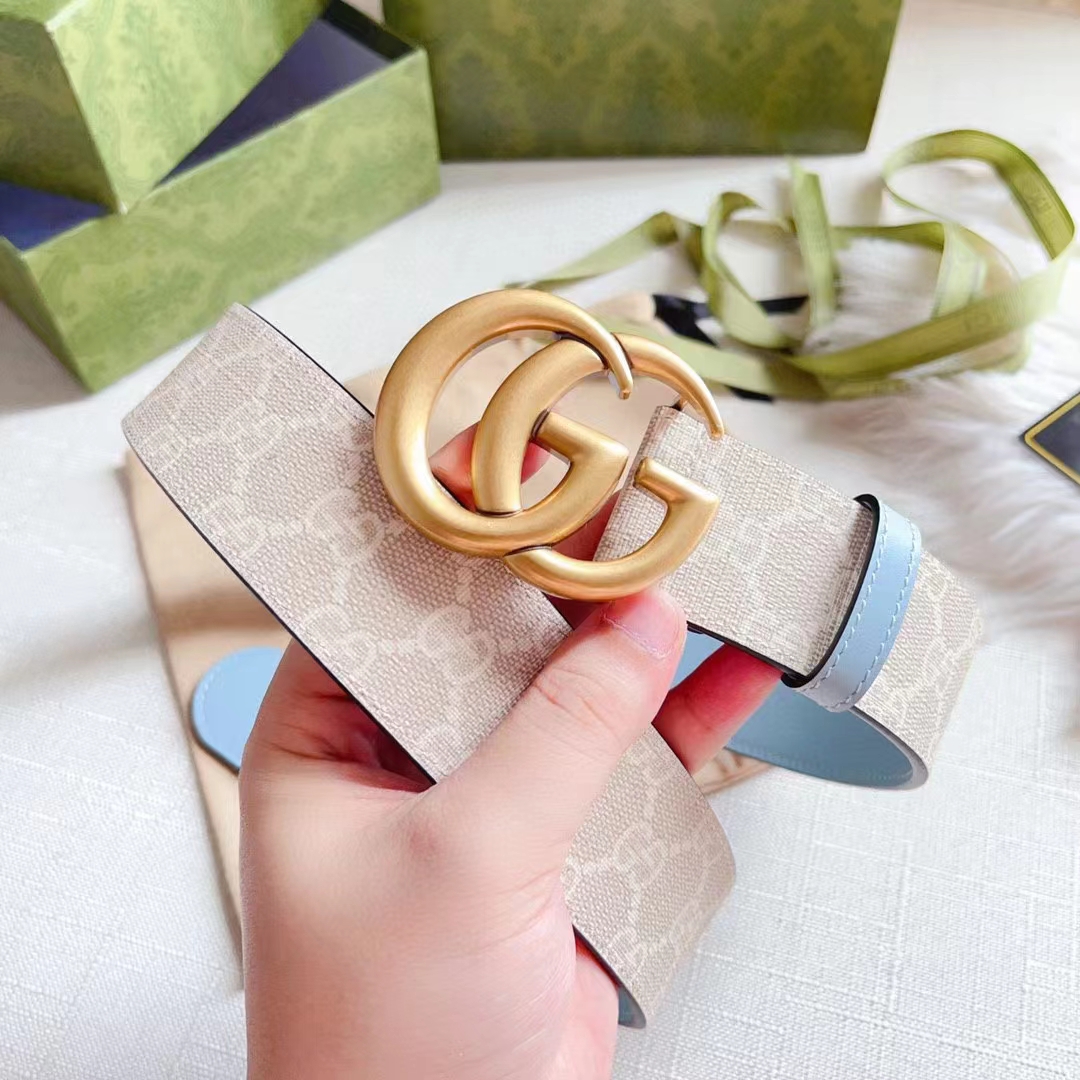 Gucci GG Unisex Marmont Wide Archival Belt Beige White GG Supreme Canvas