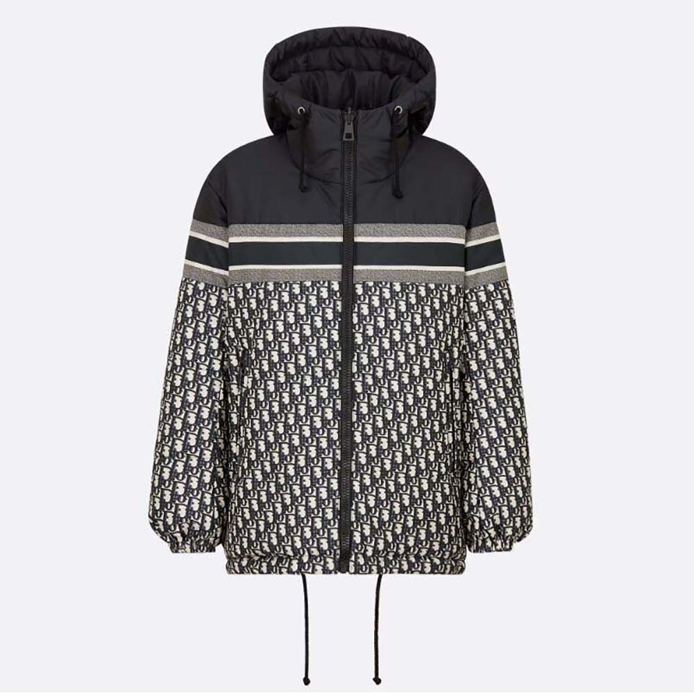 Dior Men CD Reversible Long Puffer Jacket Blue Ecru Dior Oblique Quilted Technical Taffeta