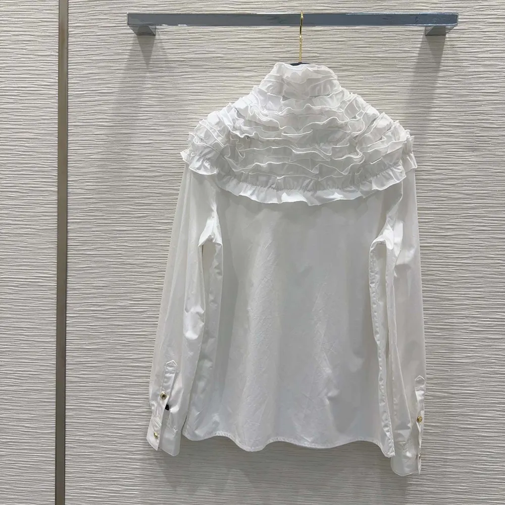 Louis Vuitton Women Ruffle Neck Shirt-White 1AIQOH