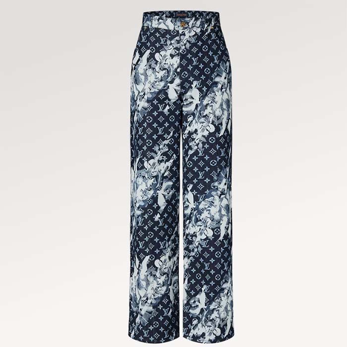 Louis Vuitton Women LV Monogram Printed Denim Pants Regular Fit Printed Monogram Flower