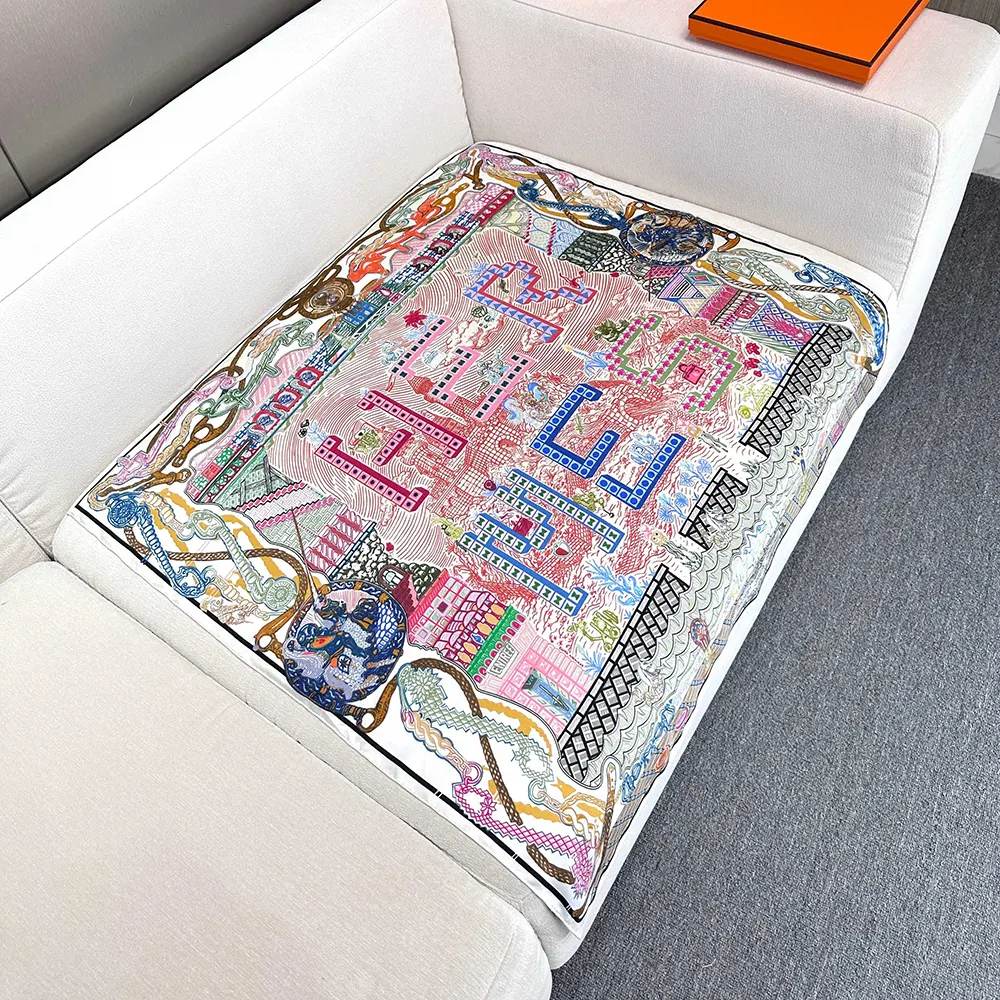 Hermes Women Super Silk Quest Detail Scarf 90 Blue Twill