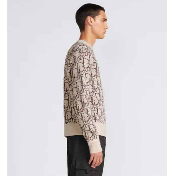 Dior Men CD Dior Oblique Sweater Beige Brown Wool Jacquard