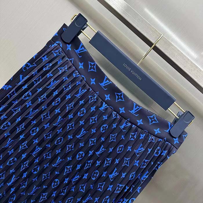 Louis Vuitton LV Women LV Monogram Silk Pleated Skirt Silk Navy