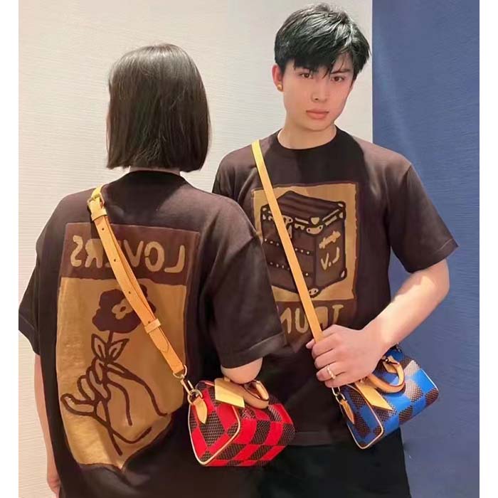 Louis Vuitton Women LV Short-Sleeved Cotton Intarsia Crewneck Staple Fit Ribbed Collar Compact Knit