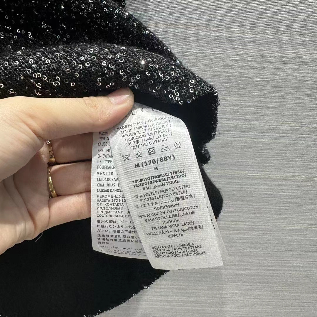 Gucci Women GG Viscose Knit Skirt Blend Sequin Embroidery Black Silver A-Line Zip Closure