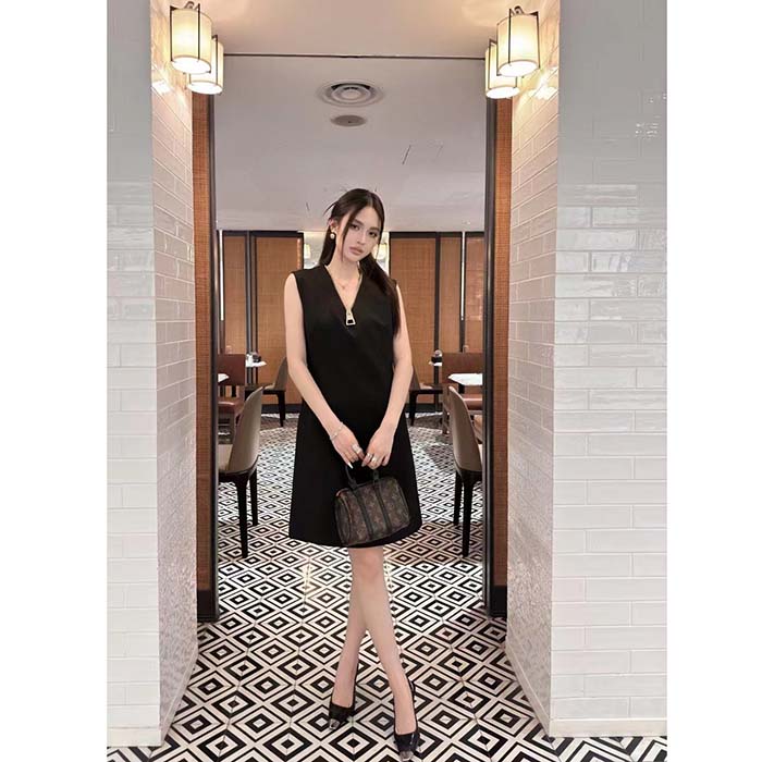 Louis Vuitton LV Women Zipper Neckline Dress Wool Silk Black 1AFGB1
