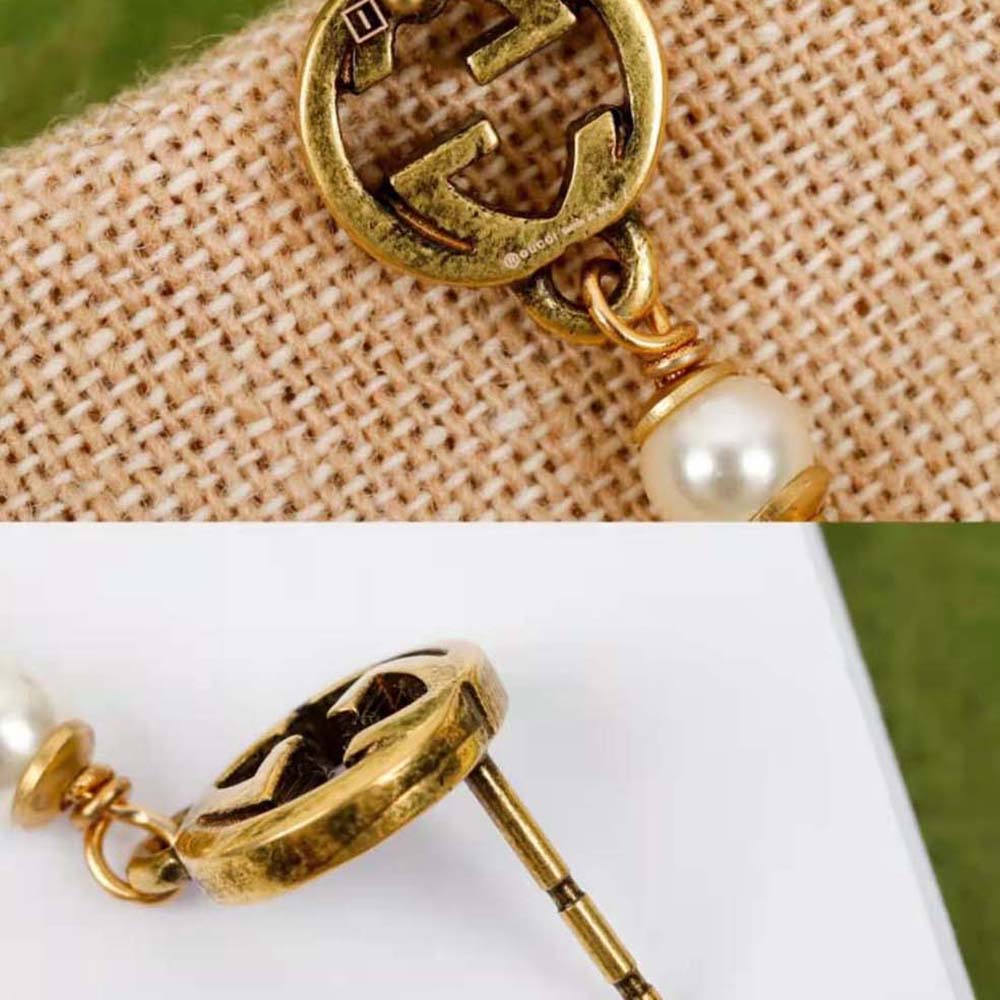 Gucci Women Interlocking G Flower Pearl Earrings