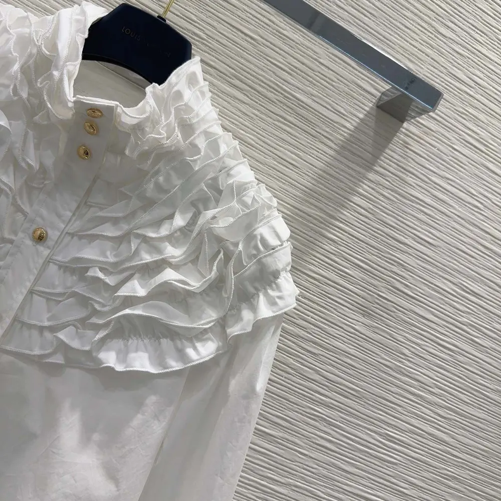 Louis Vuitton Women Ruffle Neck Shirt-White 1AIQOH