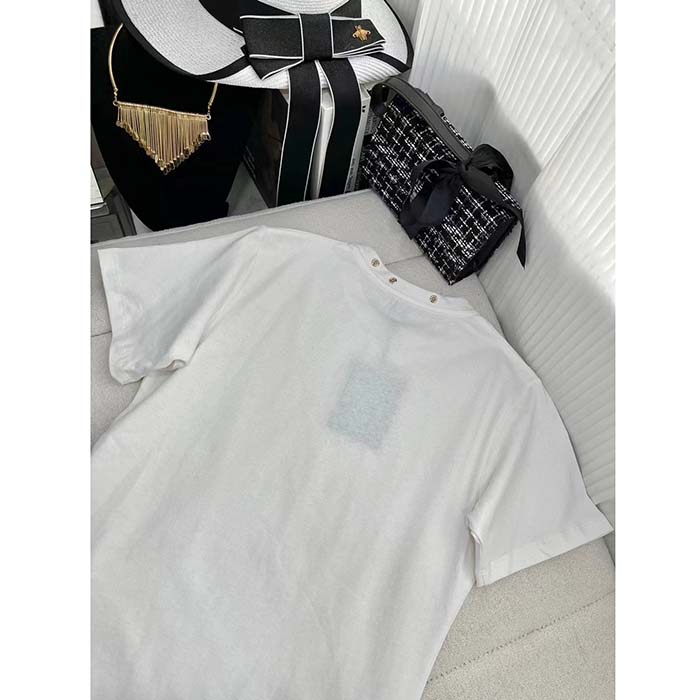 Louis Vuitton Women LV Side Strap T-Shirt Cotton White Regular Fit