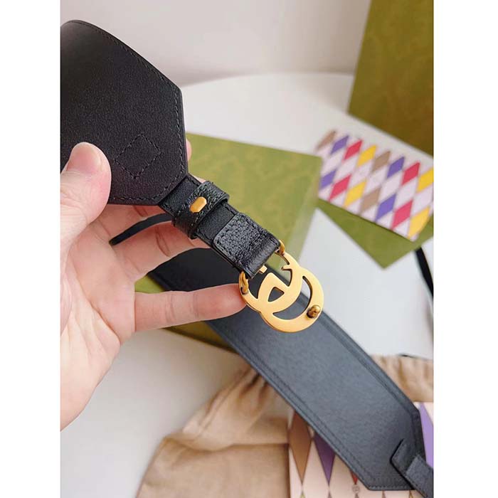 Gucci Unisex GG Marmont Wide Belt Black Leather Double G 6.9 CM Width
