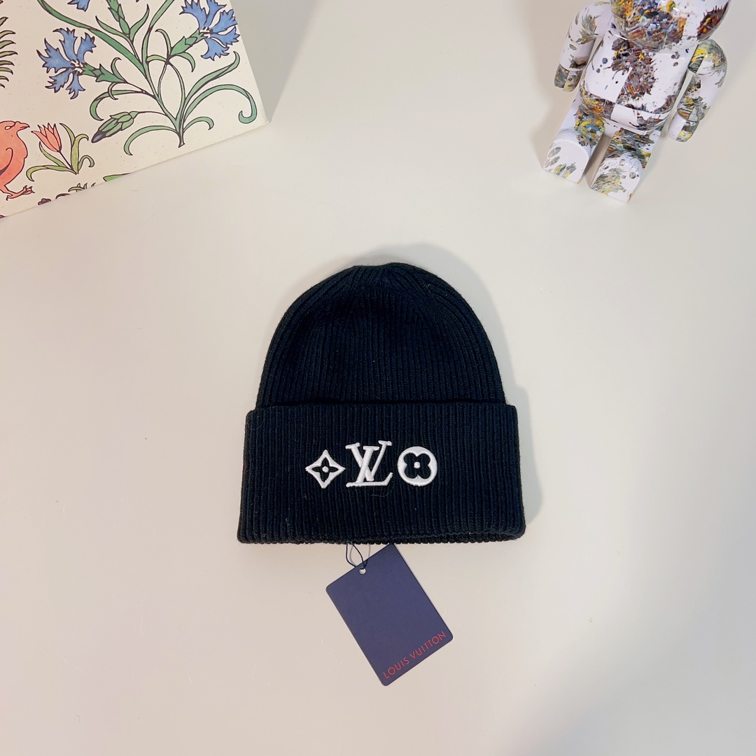 Louis Vuitton Unisex LV Headline Beanie Black Wool Monogram Flowers