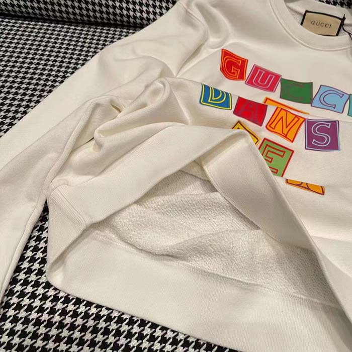 Gucci Women GG Cotton Jersey Sweatshirt Crewneck Rib Cotton Long Sleeves