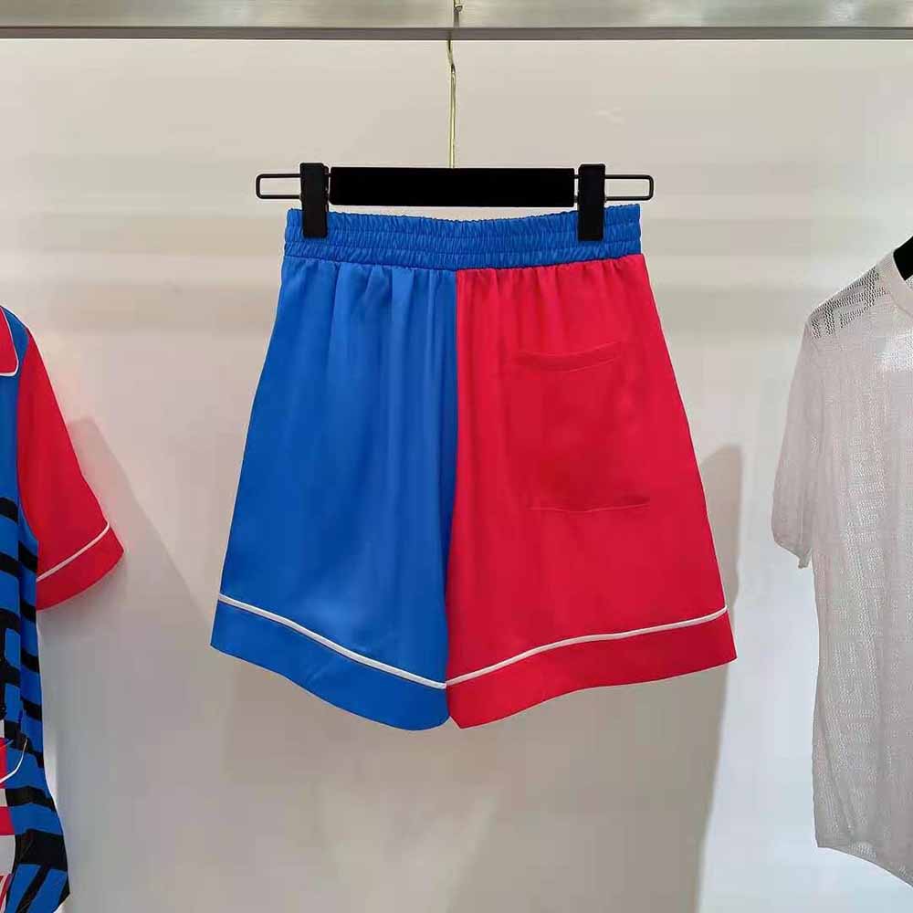 Dior Women Chez Moi Shorts Bright Pink and Fluorescent Blue Silk Twill