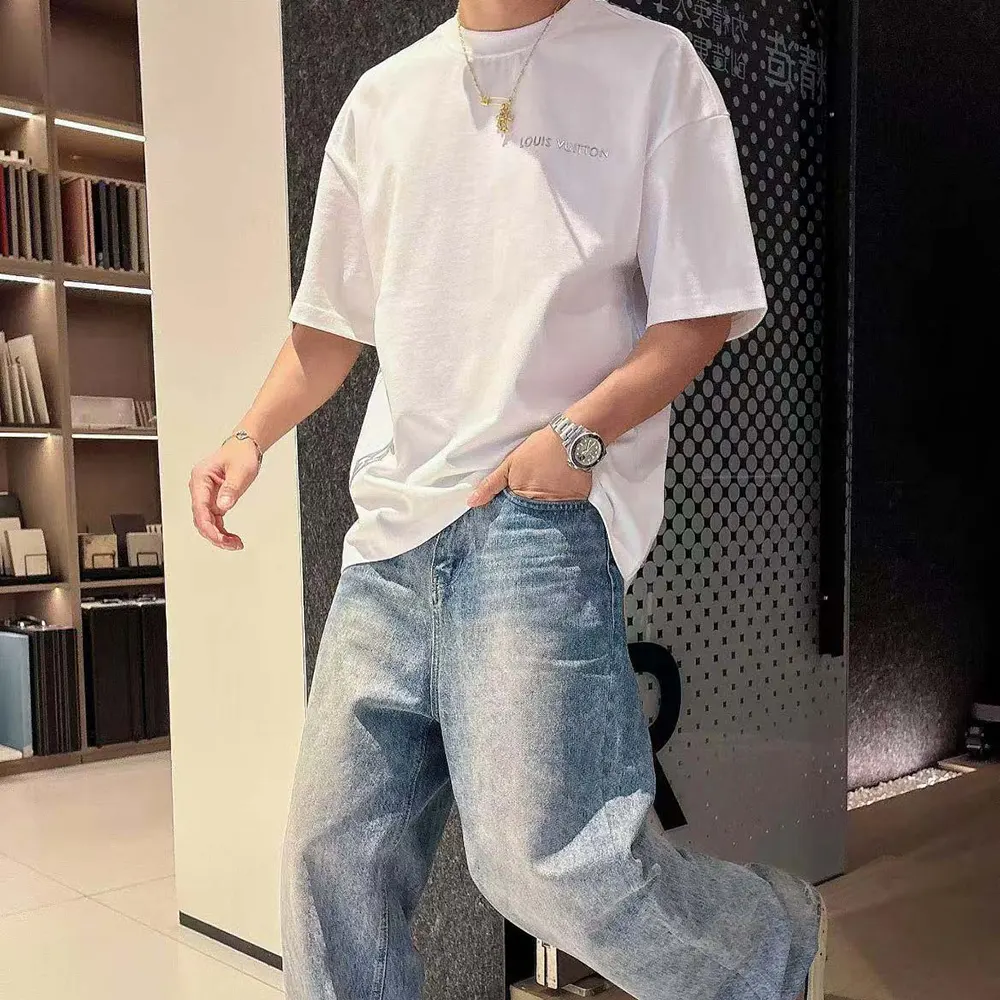 Louis Vuitton Men Embossed LV Cotton T-Shirt-White