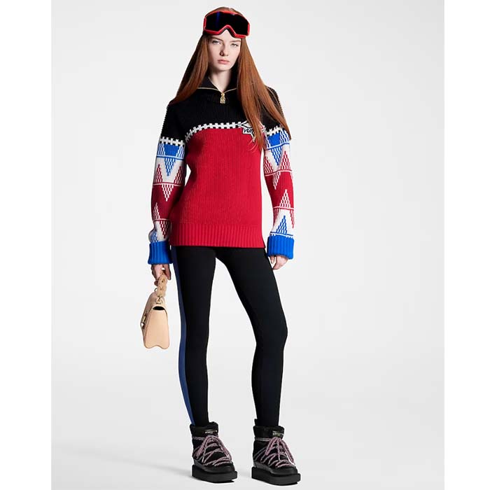Louis Vuitton LV Women LV Tricolor Knit High Neck Pullover Cashmere Bright Red