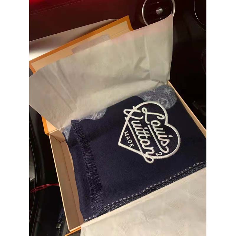 Louis Vuitton Unisex Monogram Drip Scarf Blue 100% Wool Allover Monogram