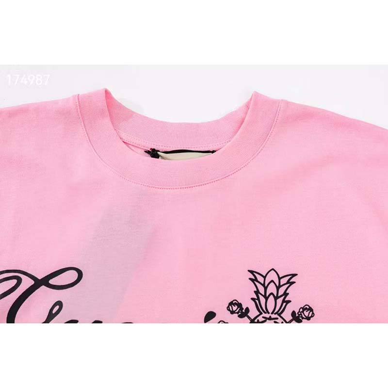 Gucci GG Men Gucci Pineapple Cotton T-Shirt Pink Jersey Crewneck Oversize Fit