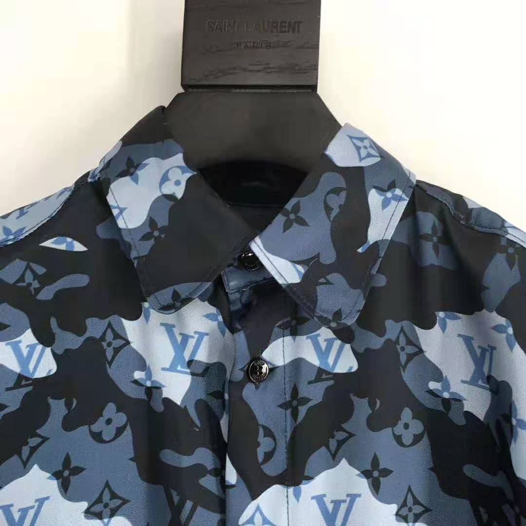 Louis Vuitton Women Camo Regular Silk Shirt LV Signature Blue Regular Fit