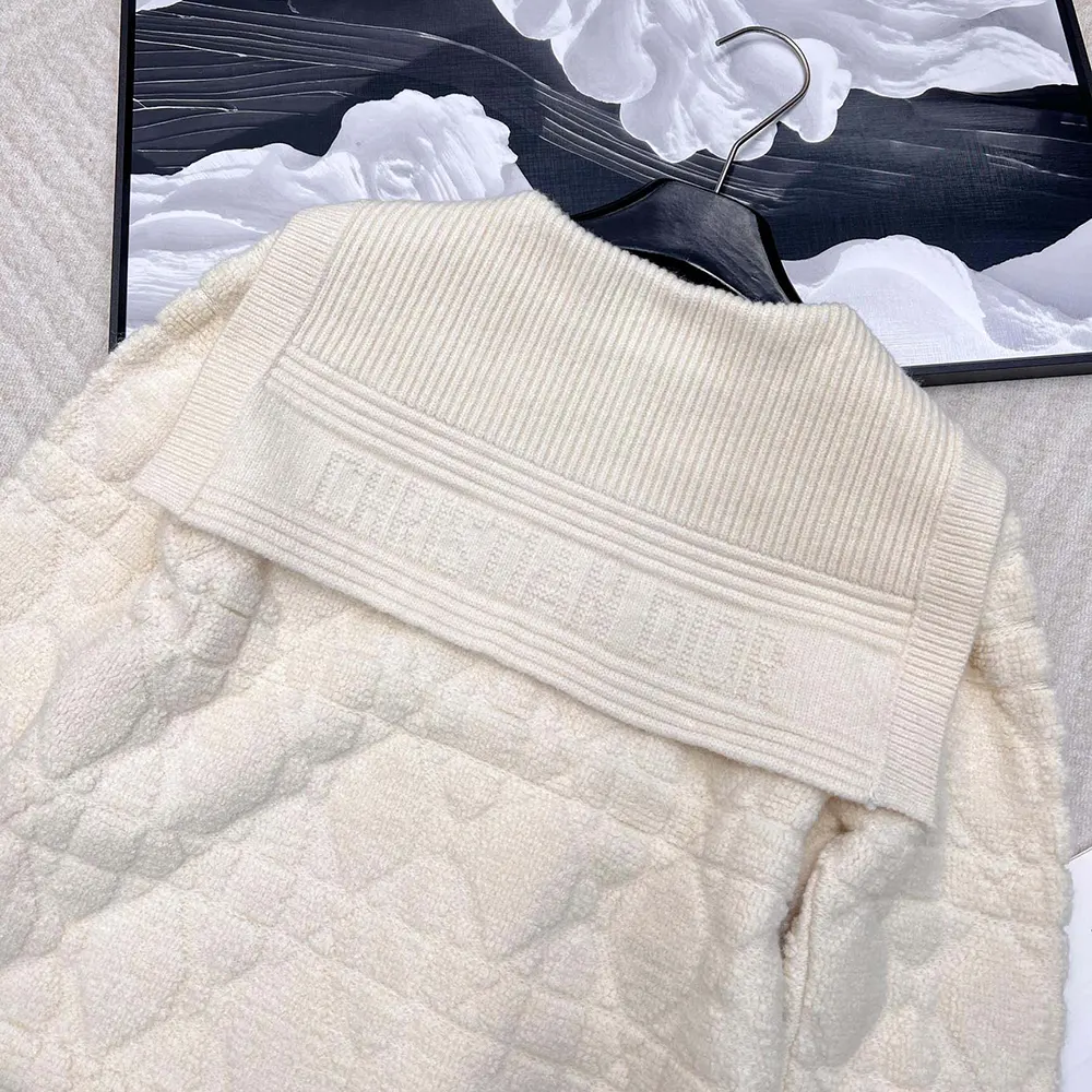 Dior Women Cannage Cardigan Ecru Blended Wool and Cashmere Textured Knit