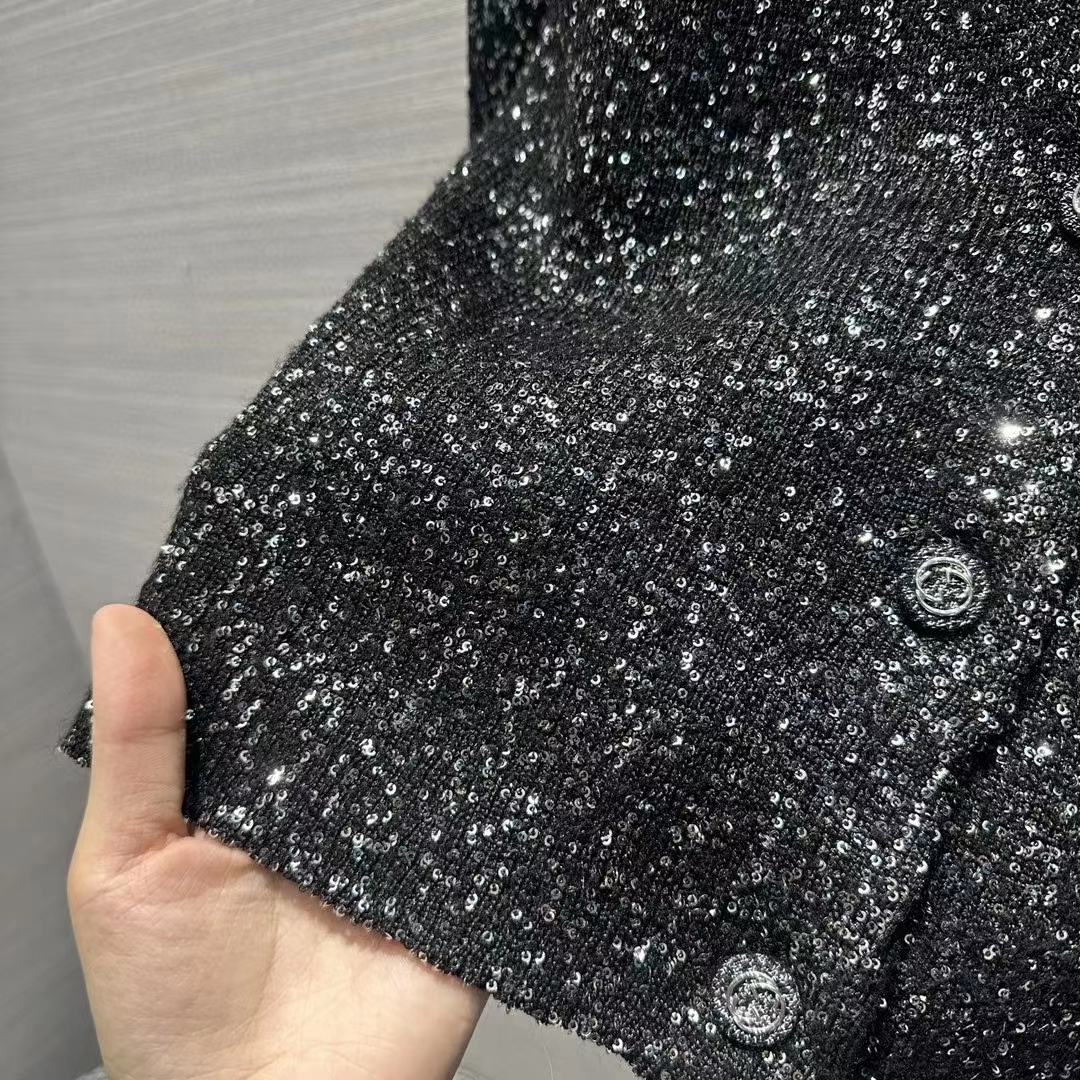 Gucci Women GG Viscose Knit Cardigan Blend Sequin Embroidery Silver Crewneck Long Sleeves