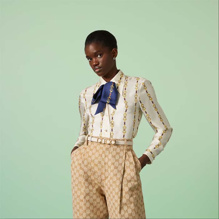 Gucci Unisex Buckle Thin Belt White Leather Gold-Toned Hardware 2 CM Width