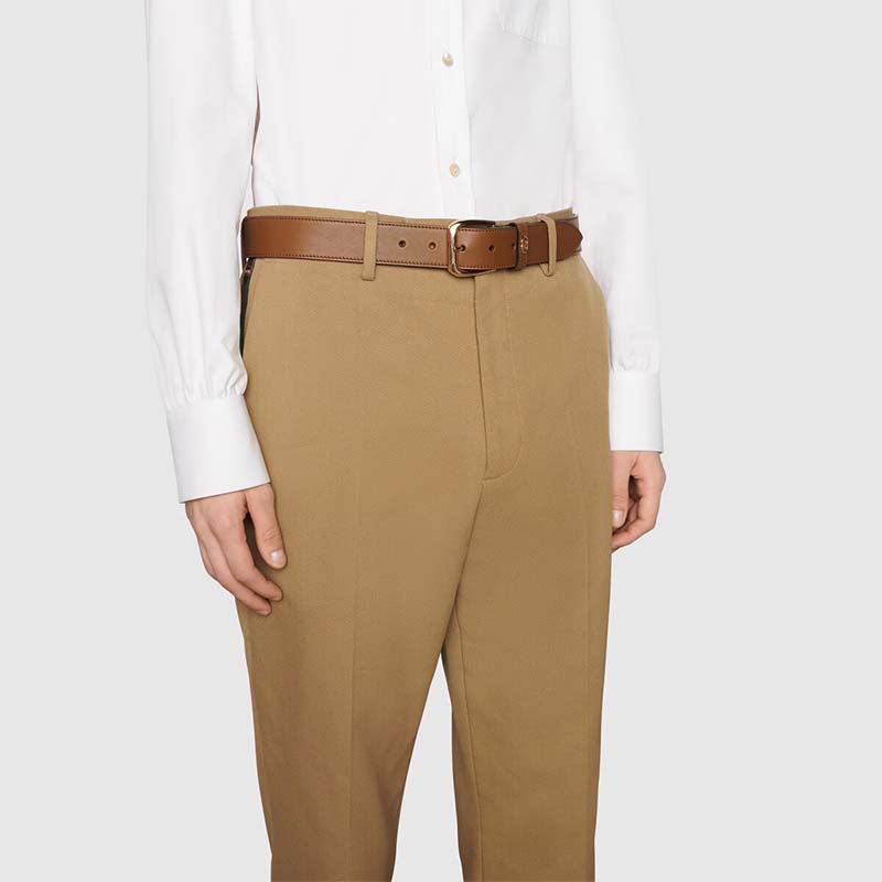 Gucci Unisex GG Belt with Square Buckle and Interlocking G Brown 3.6 cm Width