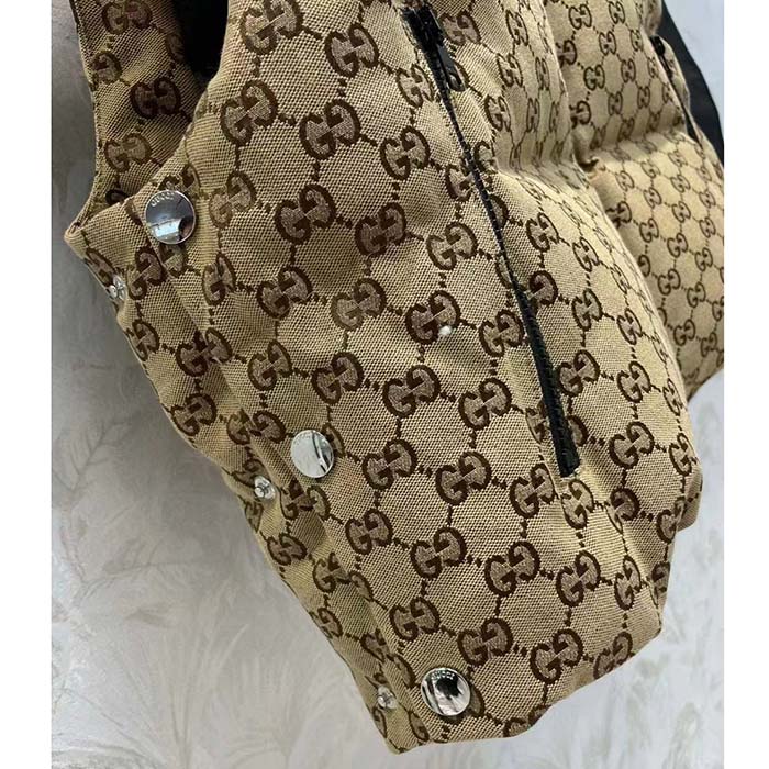 Gucci Men Canvas Padded Gilet GG Canvas Lined Concealed Hood High Neck Sleeveless