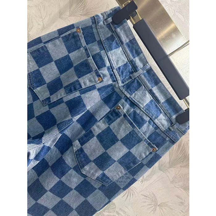 Louis Vuitton Women LV Damier Jeans Skirt Cotton Blue Regular Fit 1AFGNR
