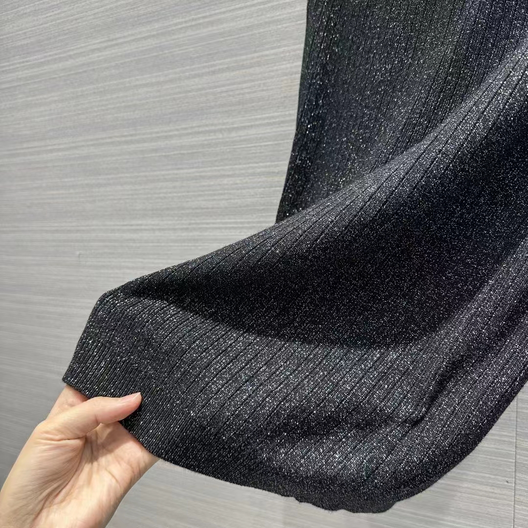 Gucci GG Women Rib Stitch Viscose Lamé Skirt Interlocking G Slip Lining Elastic Waist