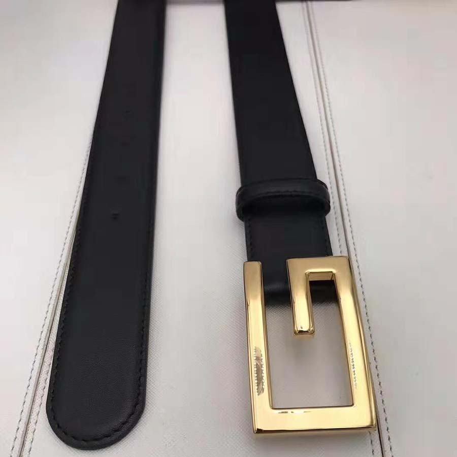 Gucci Unisex Leather Belt with G Buckle-Black