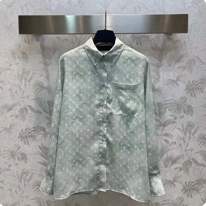 Louis Vuitton Women LV Monogram Cloud Shirt Silk Green Blue Regular Fit