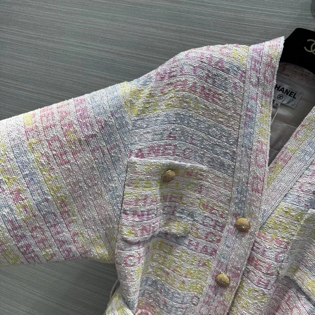 Chanel Women CC Coat Embroidered Cotton Wool Tweed Pink Yellow Ecru Blue Ref. P76296 V68251 NS965