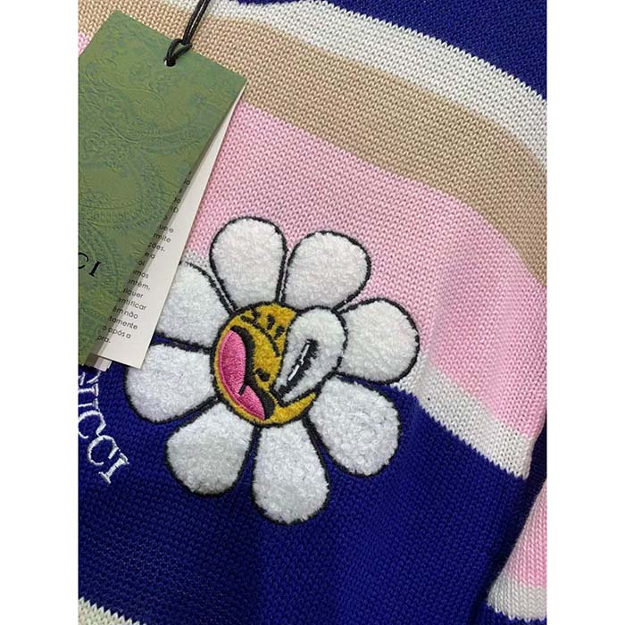 Gucci Women GG Striped Cotton Wool Dress Patch Round Neck