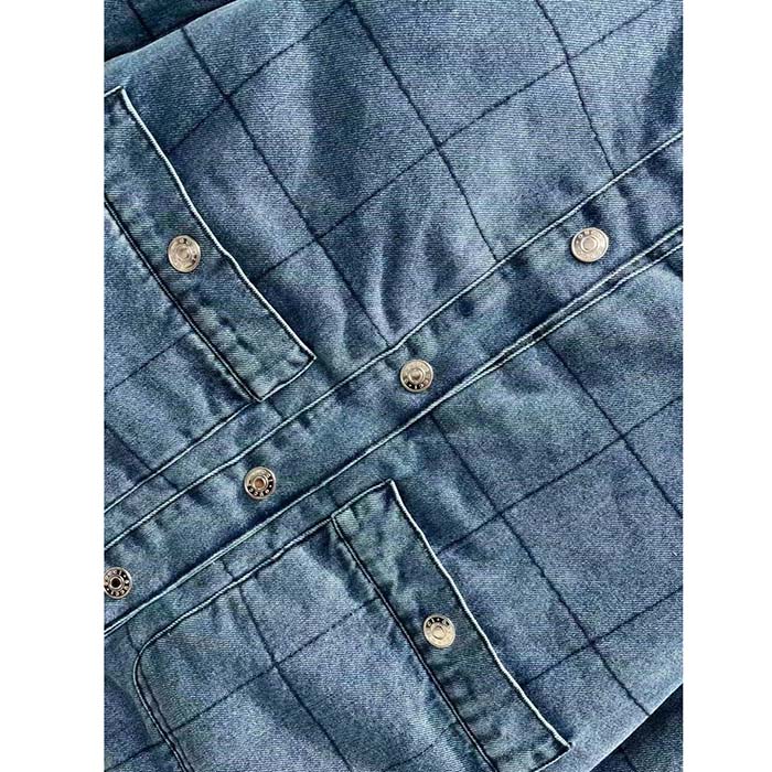 Gucci Women GG Reversible Denim Jacket Camel Ebony GG Canvas Reversible Collarless Dropped Shoulder