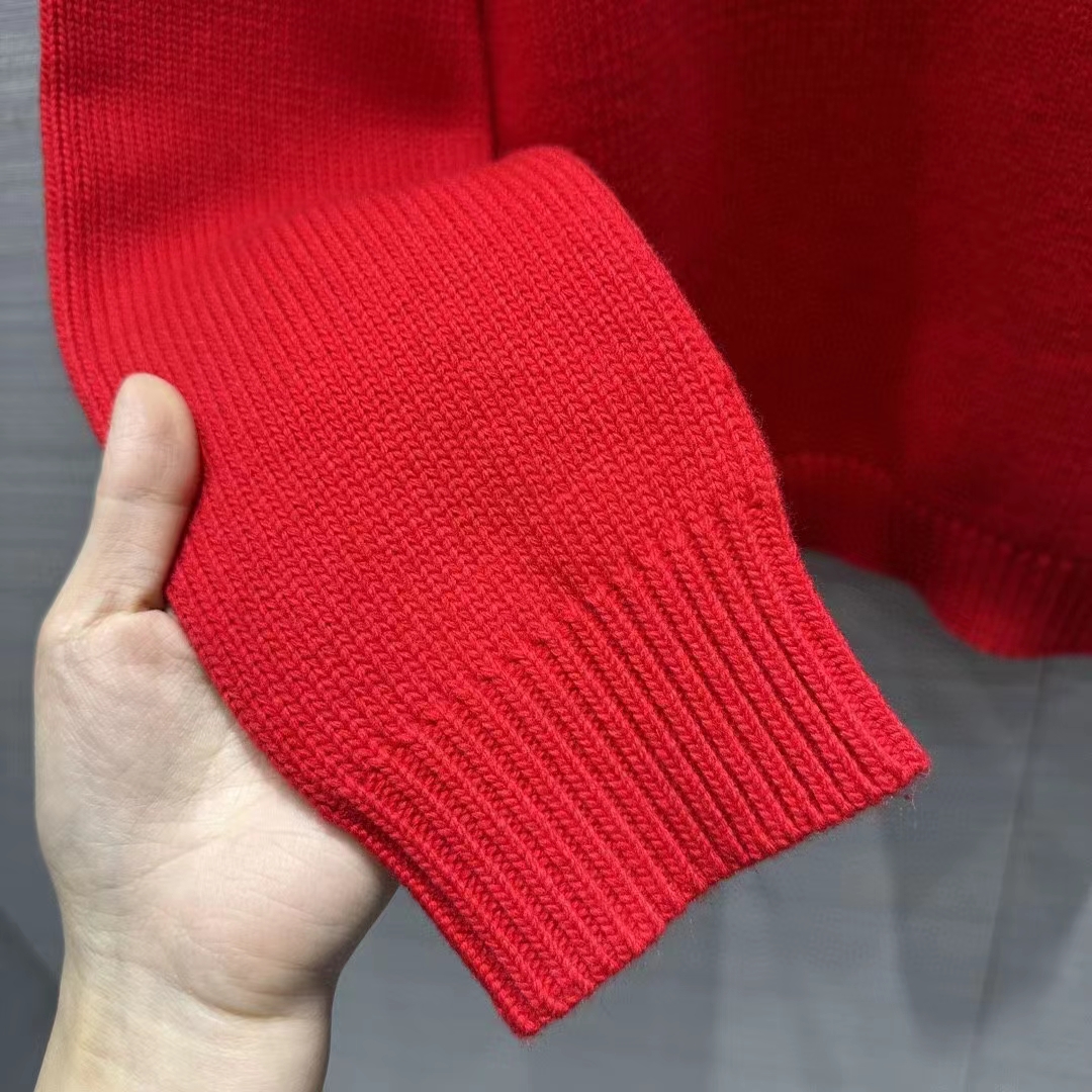 Gucci Women GG Red Wool Top Gucci Intarsia Crewneck Dropped Shoulder Long Sleeves