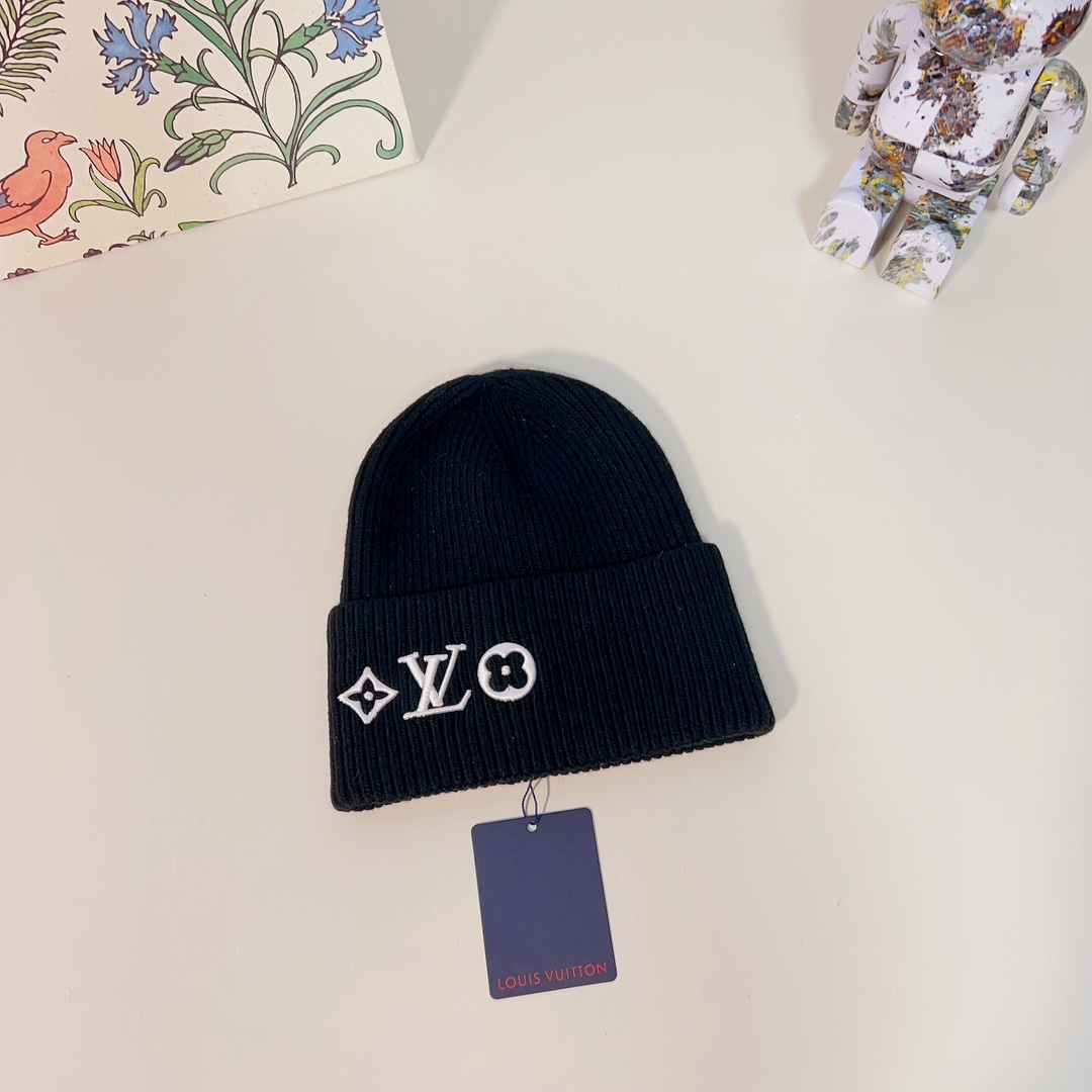 Louis Vuitton Unisex LV Headline Beanie Black Wool Monogram Flowers