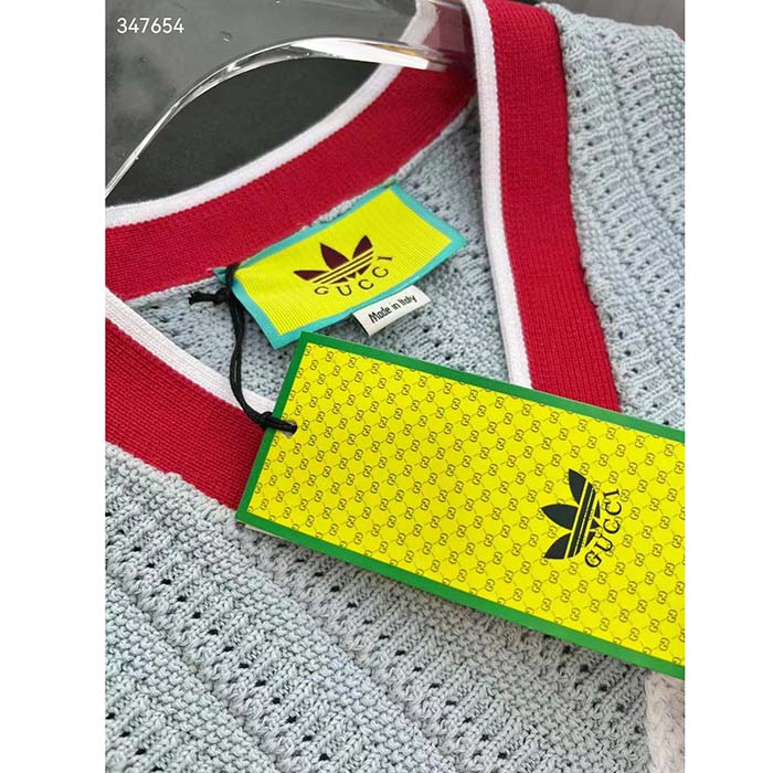 Gucci Women GG Adidas x Gucci Rib Stitch Sleeveless Top Cotton Trefoil Embroidery Knit V-Neck