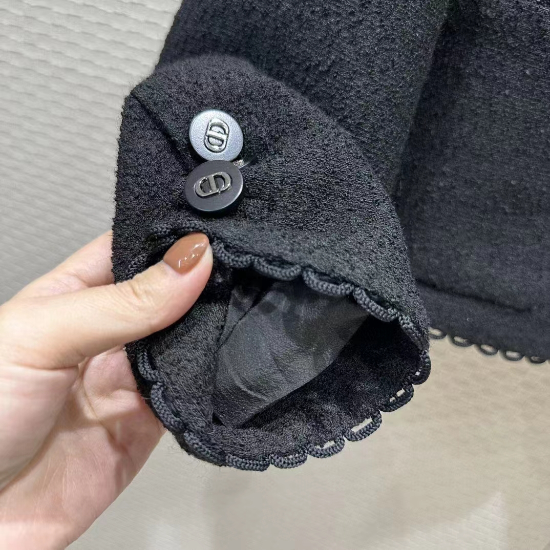 Dior Women CD Cropped Jacket Black Double-Sided Virgin Wool Bouclé