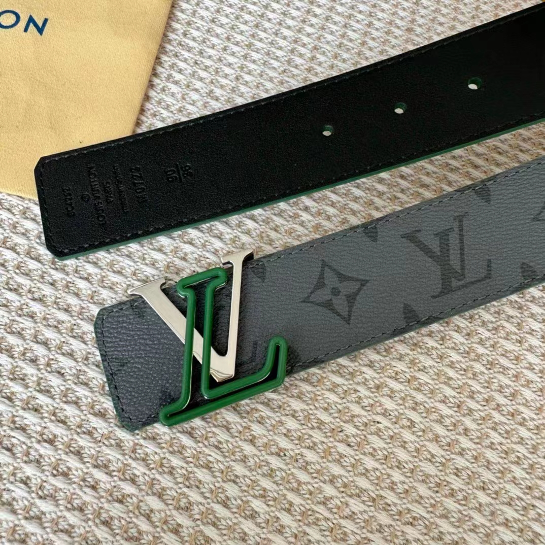 Louis Vuitton Unisex LV Line 40 MM Reversible Belt Green Monogram Eclipse Reverse Coated Canvas Calf Leather