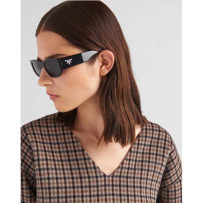 Prada Unisex Sunglasses Prada Logo Frame Compatible Graduated Lenses Black Standard Fit