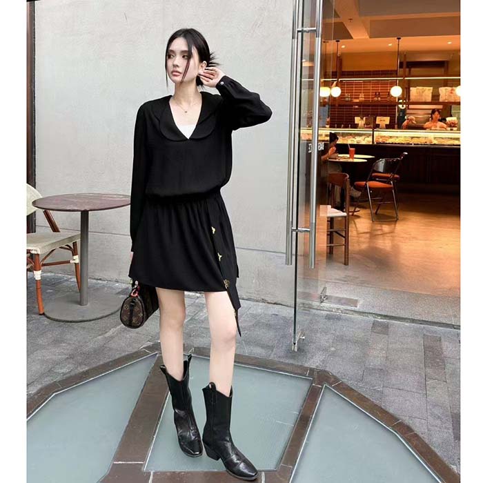 Louis Vuitton Women LV Shirt Dress Polyester Black Regular Fit