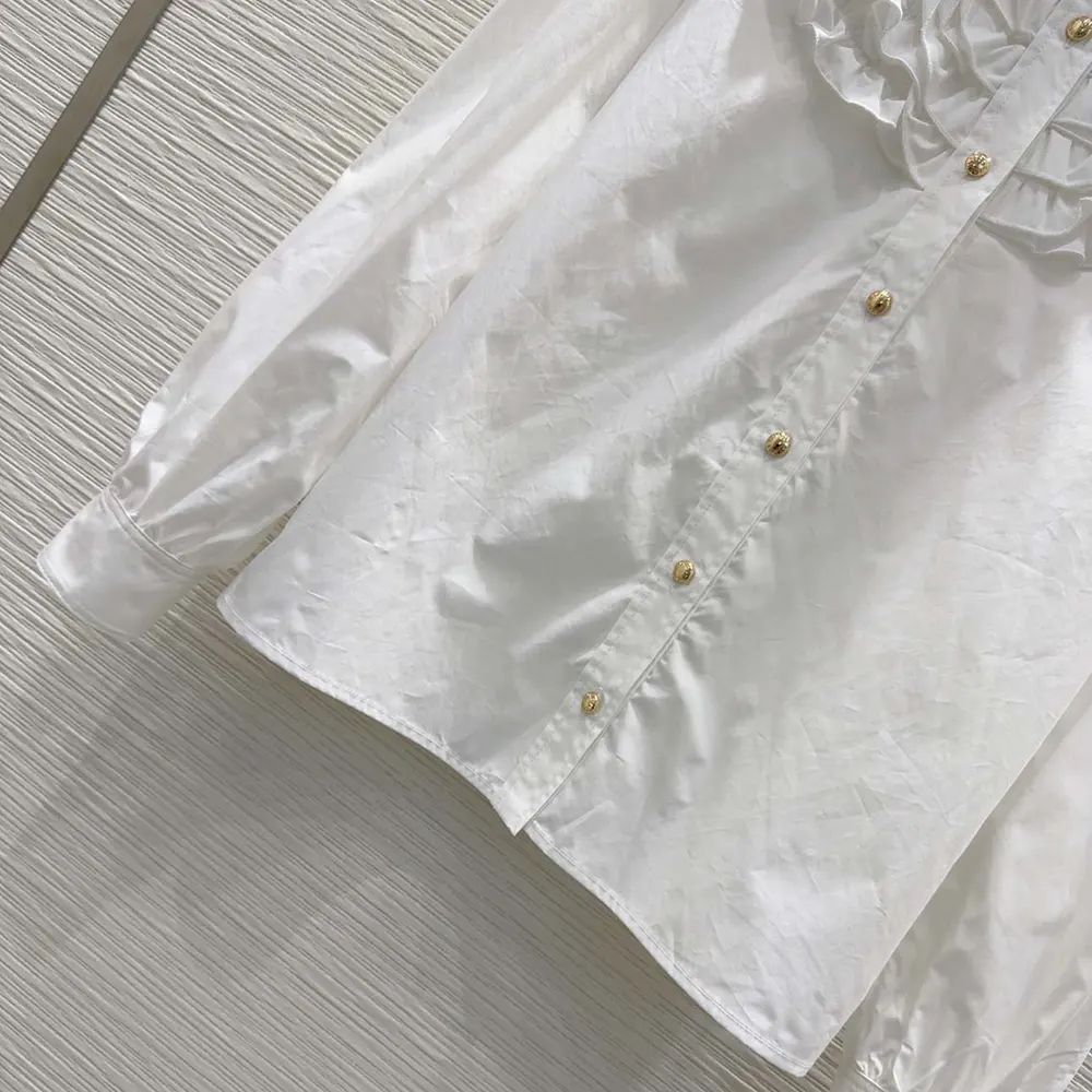 Louis Vuitton Women Ruffle Neck Shirt-White 1AIQOH