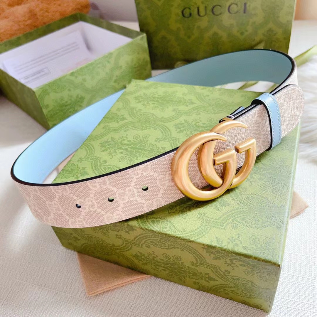 Gucci GG Unisex Marmont Wide Archival Belt Beige White GG Supreme Canvas