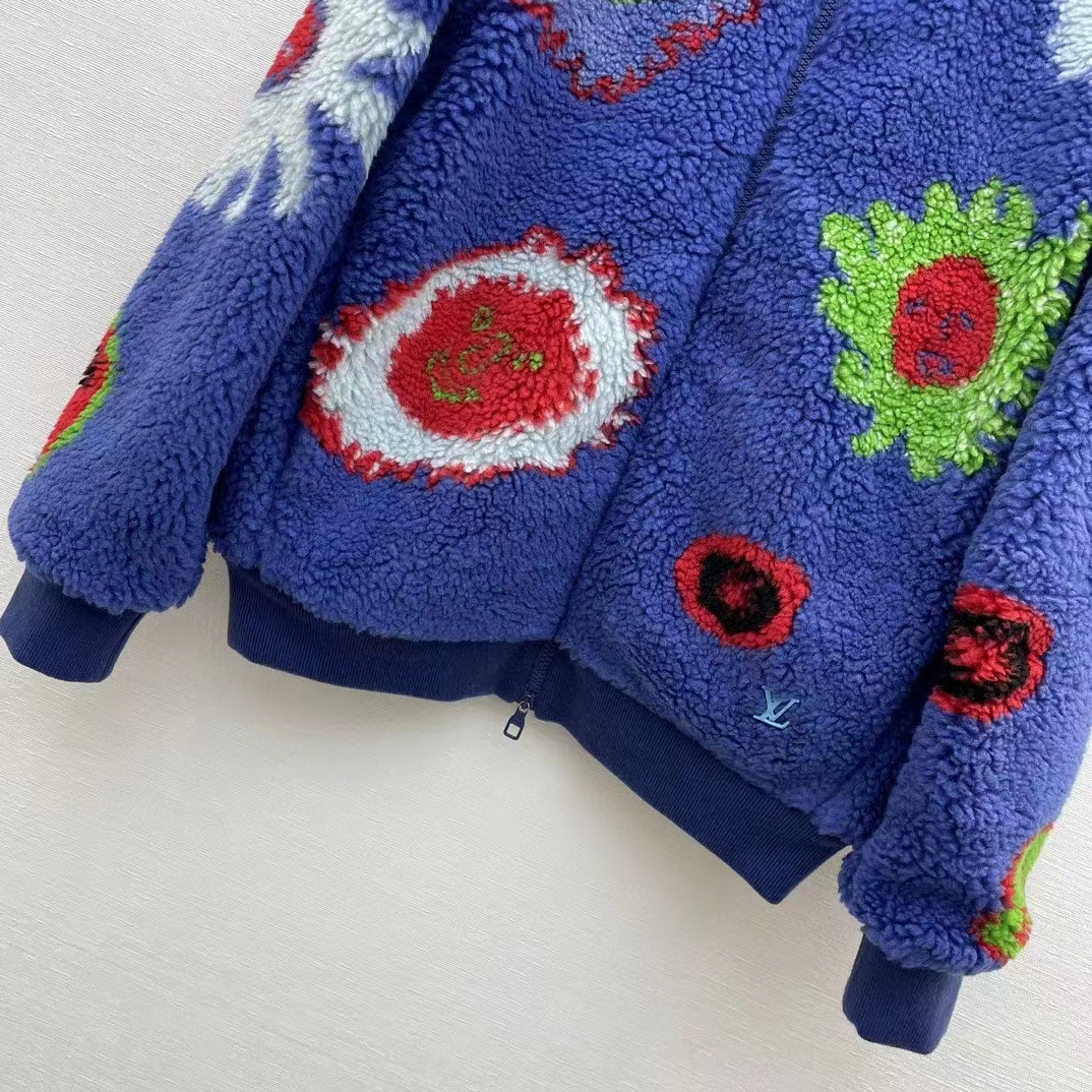 Louis Vuitton Women LV x YK Faces Zipped Fleece Blouson Polyester Blue Multicolor Regular Fit